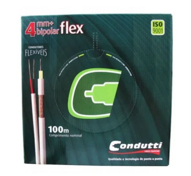 Cabo Coaxial 80% 4MM Flexivel Bipolar 2X26AWG 100 Metros- CONDUTTI