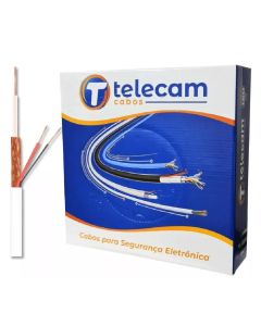 Cabo Coaxial 85% Dupla Blindagem + Bipolar Cobre 24Awg Branco 100 Metros - 200607201 - Telecam