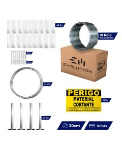 Kit de Instalação Completo para Concertina Simples 30 cm 10 Metros - Evolution Metais